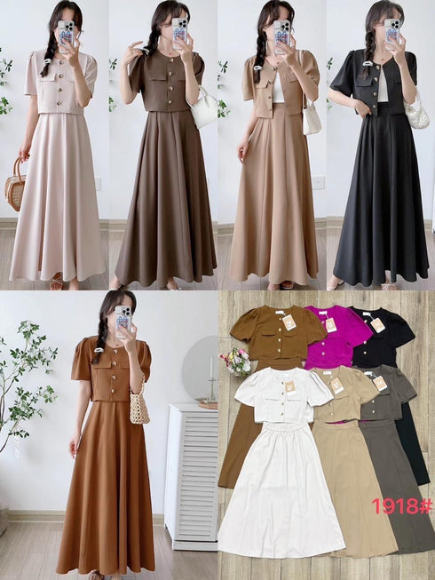 Women Classy Short Sleeves Crop Top With Long Skirtsw